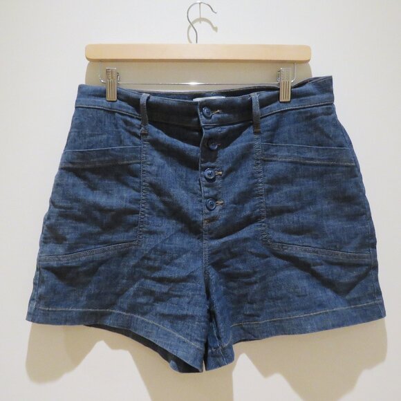 EVEREVE Joelle Stretch Linen Shorts in Stargazer Dark Denim Preppy Casual Comfy - Picture 3 of 14